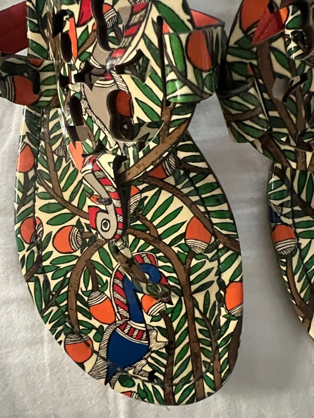 Women's Parrot Print Slip-On Sandals - Orange & Green blue and white Tori Burch - Picture 4 of 4